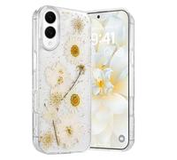 Riccase Coque transparente pour Samsung Galaxy S25 edge avec de véritables motifs de fleurs séchées, résistante aux chocs, en TPU souple, fine et pailletée, motif floral mignon pour Samsung S25 Edge