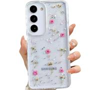 Riccase Coque transparente pour Samsung Galaxy S26 FE avec de véritables motifs de fleurs séchées, antichoc en TPU souple - Coque de protection fine à paillettes - Motif floral mignon pour Samsung S26