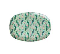 Rice Assiette en mélamine pour enfant Motif paon Vert Vaisselle en mélamine pour enfants Camping BBQ pique-nique incassable sans BPA Vaisselle en plastique réutilisable 30 x 22 cm