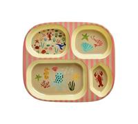 Rice Assiette pour enfant en mélamine avec 4 compartiments - Corail - Imprimé océan