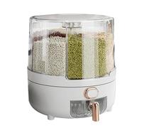 Rice Dispenser - 23.5x25cm 360 Degree Rotating Transparent Dry Food Dispenser | 6-Compartment Grain Storage Container Moisture Proof Sealed Holder with Removable Lid for Countertops