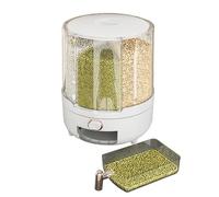 Rice Dispenser - 23.5x25cm 360 Degree Rotating Transparent Dry Food Dispenser | 6-Compartment Grain Storage Container Moisture Proof Sealed Holder with Removable Lid for Countertops