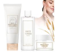 Rice Ensemble de Soins de la Peau 3 Pièces, avec Crème Nettoyante, Rice Toner et Rice Cream, Kit de Soins de La Peau Hydratants, Coffret Cadeau de Soins de la Peau pour Adolescentes et Femmes