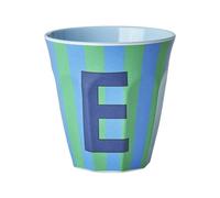 Rice Gobelet en mélamine à rayures moyennes avec lettres, modèle pour garçon - Tons bleu/vert/menthe - Dimensions : 9 x 9 cm (E garçon)