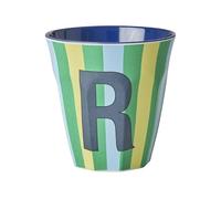 RICE Gobelet en mélamine rayé moyen avec lettres, modèle pour garçon, bleu/vert/menthe, T