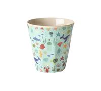 Rice Gobelet en mélamine taille moyenne - Imprimé océan bleu - Gobelet pour enfant - Vaisselle de camping - Tasse à boire en mélamine incassable sans BPA 250 ml