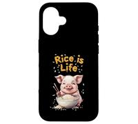 Rice Is Life Bol de riz mangeant un cochon Coque pour iPhone 16