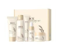 Rice Lot de 5 soins de la peau de riz pour femme avec crème hydratante, sérum, tonique, crème pour les yeux, nettoyant, coffret cadeau anti-âge pour femme, hydratant et soin apaisant