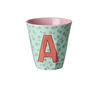 Rice Melmain Gobelet à motif floral moyen - Lettre A - Gobelet pour enfant - Gobelets de camping Vaisselle de camping Tasse en mélamine incassable sans BPA