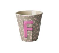 Rice Melmain Gobelet à motif floral moyen - Lettre F - Gobelets pour enfant - Gobelets de camping - Vaisselle en mélamine incassable - Sans BPA