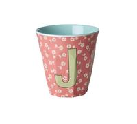 Rice Melmain Gobelet à motif floral moyen - Lettre J - Gobelets pour enfant - Gobelets de camping - Vaisselle en mélamine incassable - Sans BPA