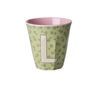 Rice Melmain Gobelet à motif floral moyen - Lettre L - Gobelet pour enfant - Gobelets de camping Vaisselle de camping Tasse en mélamine incassable sans BPA