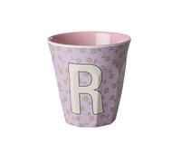 Rice Melmain Gobelet à motif floral moyen - Lettre R - Gobelet pour enfant - Gobelets de camping - Vaisselle de camping - Tasse en mélamine incassable - Sans BPA