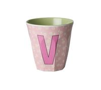 Rice Melmain Gobelet à motif floral moyen - Lettre V - Gobelet pour enfant - Gobelets de camping Vaisselle de camping Tasse en mélamine incassable sans BPA