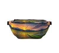 Rice Paddy Field Sun Grand sac banane pour profiter du sport, du festival, de l'entraînement, des voyages, de la course à pied, Noir , Taille unique