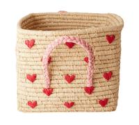 RICE Panier en raphia avec poignée Rice 30x30 cm Red hearts