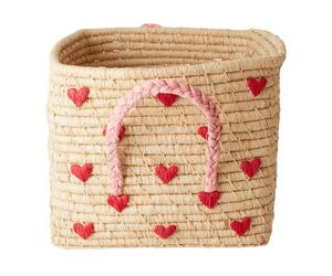 RICE Panier en raphia avec poignée Rice 30x30 cm Red hearts