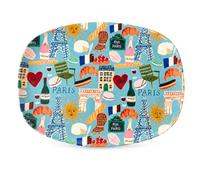 Rice Plateau en mélamine Paris Mon Amour, 30 x 21,5 cm, sans BPA, passe au lave-vaisselle, léger et incassable, plateau de service coloré, plateau de petit-déjeuner, plateau à collation