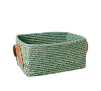 RICE - Raffia Panier rectangulaire menthe - Panier de rangement - 34 x 24 cm