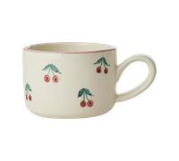 Rice Tasse à cappuccino en céramique, blanc crème, 0,2 l | Cerises peintes à la main