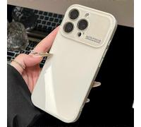 (Rice White, iPhone 14) Luxury Crystal Glass Case for iPhone 16 to 11 Pro Max, Glossy Candy Bumper Cover in Plain Colours for Elegant Protection