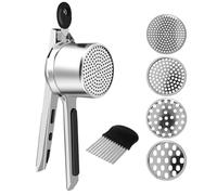 Ricer de pommes de terre Set Plancherie de pommes de terre en acier inoxydable avec 4/3 disques amovibles et pilon de nourriture manuelle au couteau avec poignée non glisser sur les fruits et légumes