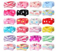 Riceshoot Lot de 24 bandeaux de spa avec nœud pour le lavage du visage pour femme - Bandeau élastique en polaire corail pour lavage du visage - Bandeau en dentelle pour maquillage