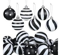 Riceshoot Lot de 24 Boules de Noël en Plastique à Suspendre pour la Maison et Les fêtes de Fin d'année, Accessoires pour Sapin de Noël, Noir et Blanc, 6 cm