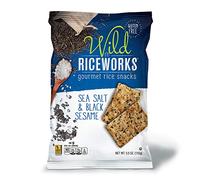 Riceworks, Lot de 6 crackers sans gluten - Crackers gourmets au riz - Sel de mer et sésame noir, 156 g