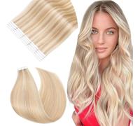 Rich Choices Extension Cheveux Naturel Adhesif Blond 30cm 20pcs Extension Adhesive Blond Extension Cheveux Humain Lisse Soyeux Droit Tape in Extensions (20g, #18/613 Blond Cendré et Blond Clair)