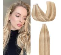 Rich Choices Extension Cheveux Naturel Adhésif Blond 40cm 10pcs - Humain Lisse Soyeux Droit Tape in (25g, #12/613 Brun Doré et Blond Clair)