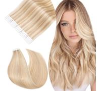 Rich Choices Extension Cheveux Naturel Adhesif Blond 45cm 10pcs Extension Adhesive Blond Extension Cheveux Humain Lisse Soyeux Droit Tape in Extensions (25g, #18/613 Blond Cendré et Blond Clair)