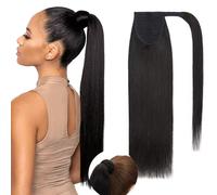 Rich Choices Extensions capillaires en cheveux humains Remy soyeux et droits, queue de cheval, 55 cm, #1B noir