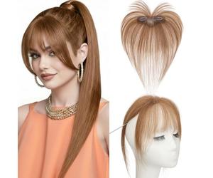 Rich Choices Frange à Clipser 100% Cheveux Naturel Postiche Cheveux Naturel Fausse Frange Extensions de Cheveux Remy Clip in Bangs Lisse #6 Marrone Chiaro