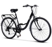 RICH City Bike pour adultes, dérailleur 21 vitesses / cadre acier hardtail MTB, pneus tout terrain 26 pouces, freins V-Brake, porte-bagages & garde-boue, R