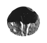 Rich&Rabbit Bonnet de douche avec imprimé mouton et agneau pour femme, élastique et réutilisable, résistant aux fuites, double couche, noir