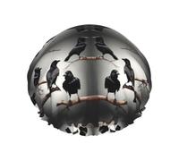 Rich&Rabbit Bonnet de douche corbeau noir avec oiseaux sur une branche pour femme, élastique, réutilisable, anti-fuite, double couche