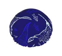 Rich&Rabbit Manta Ray and Fish Print Bonnet de douche élastique réutilisable double couche pour femme