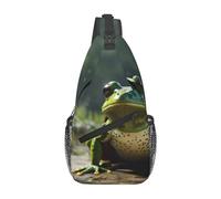 Rich&Rabbit Sac de poitrine à bandoulière imprimé feuilles de grenouille, sac de randonnée et d'équitation réglable pour l'extérieur, noir, Taille unique