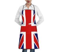 Rich&Rabbit Tablier de cuisine imprimé drapeau anglais avec poches, tablier pour cuisine, serveuse, bistrot, pâtisserie, jardinage, peinture, blanc, taille unique