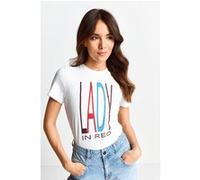 Rich & Royal Slim Fit T-shirt With Print "lady" Organic White Taille: L | Chemises Outlet | Femme | Blanche