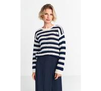 Rich & Royal Striped Ajour Crew Neck Midnight Blue Taille: S | Pulls en Maille Outlet | Femme | Bleu