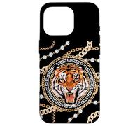 Rich Wild Tiger with Printed Gold Chains & Diamonds Style Coque pour iPhone 16 Pro