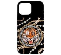 Rich Wild Tiger with Printed Gold Chains & Diamonds Style Coque pour iPhone 16 Pro Max