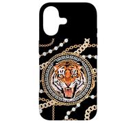 Rich Wild Tiger with Printed Gold Chains & Diamonds Style Coque pour iPhone 17