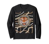 Rich Wild Tiger with Printed Gold Chains & Diamonds Style Manche Longue