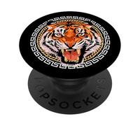 Rich Wild Tiger with Printed Gold Chains & Diamonds Style PopSockets PopGrip Adhésif