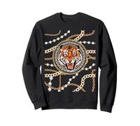 Rich Wild Tiger with Printed Gold Chains & Diamonds Style Sweatshirt