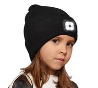 Richaa Bonnet tricoté pour enfant avec lampe LED pour garder au chaud - Projecteur USB rechargeable - Grand cadeau pour garçons et filles, Noir , 42-52