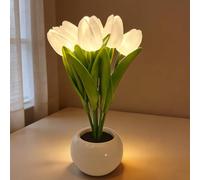 Richaa Lampe tulipe blanche, veilleuse à 6 fleurs en forme de tulipe, lampe de table pour la fête des mères, Noël, anniversaire, Thanksgiving, cadeau pour femme, petite amie, grand-mère